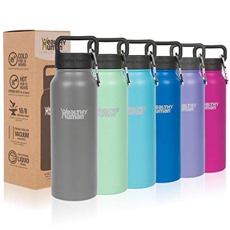 Healthy Human Stainless Steel Vacuum Insulated Water Bottle | Keeps Cold 24 Hours, Hot 12 Hours | Double Walled Water Bottle 32 oz, 40 oz, 21 oz, 16 oz | Carabiner and Hydro Guide