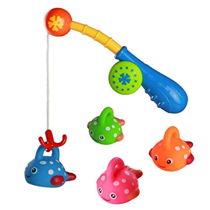 Fajiabao Bath Toy Fishing Game with 4 Cute Floating Fishes 1 Fishing Rod Ideal Gift for Kids Girls Boys(Color Vary)