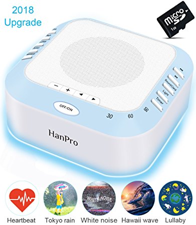 Sleep Sound Machine, White Noise Machine - 5 Natural Sound Options, Nighttime Light,SD card& Timer Function, Ideal for Tinnitus Sufferers, Light Sleepers & Infants etc by HanPro (Blue)