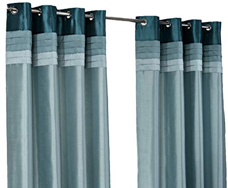 Hamilton McBride Seattle Teal Ring Top / Eyelet Fully Lined Readymade Curtain Pair 90x72in(228x182cm) Approx