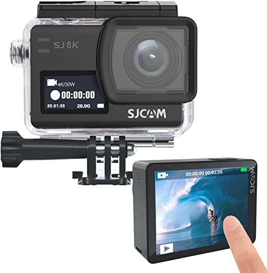 SJCAM SJ8K 4K 30FPS Action Camera with Touch Screen - Underwater Camera Camcorder 30M - 8X Zoom Waterproof Sport Vlog Cam Support Remote Control Live Streaming EIS Stabilizer with Helmet Mounting Kits