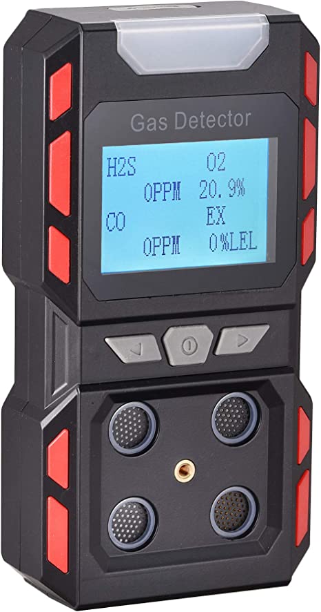 Scondaor Portable Gas Leak Detector, Handheld Voice Type 4 Gas Monitor with Digital Display, Rechargeable Battery Powered Multi Gas Detector Test Meter (Black)