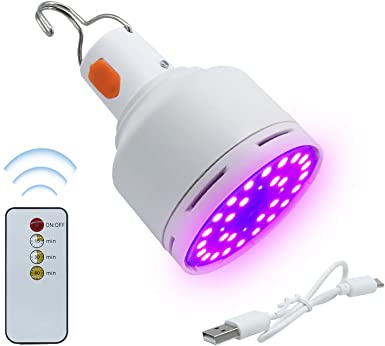 2020 Newest UV Light Bulb, Remote Control Portable Led sanitizer UV Lamp E26,E27, Suitable for Car, Home, Restaurant, School, Office (1.5 Hours of use on one Charge）