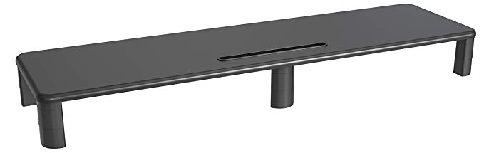 Adjustable XL Dual Monitor Stand - Big 39" Long by 11" Deep. Ample Space for 2 Monitors or Printer, Books & More. Riser for Ultimate Storage Organization with Slot for Phone or Tablet