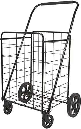 Helping Hand FQ39720 Super Deluxe Swiveler Utility Folding Cart with Height Adjustable Handle and Heavy-Duty Wheels, Black