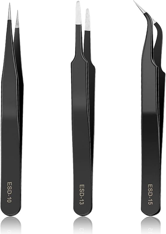 YHYZ 3PCS Tweezers Set (Fine   Curved   Flat Tip), Premium Stainless Steel Anti-Static ESD Tweezes, Suitable for Tweezers, for Craft, Electronic, Soldering, Model, Hobby, Jewelry Making, Laboratory