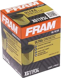 FRAM Ultra Synthetic Automotive Replacement Oil Filter, Designed for Synthetic Oil Changes Lasting up to 20k Miles, XG11934 with SureGrip (Pack of 1)