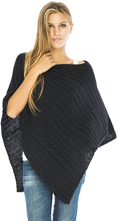 Back From Bali Womens Cable Knit Poncho Sweater Cape Boho Soft Casual