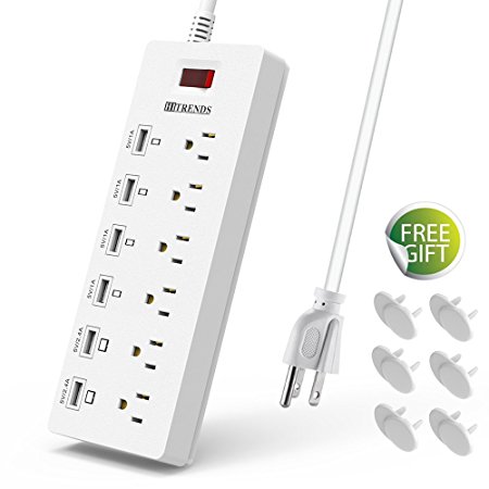 HITRENDS Surge Protector Power Strip 6 Outlets with 6 USB Charging Ports, USB Extension Cord, 1625W/13A Multiplug for Apple Homekit Device Smartphone Tablet Laptop Computer (6ft, white)