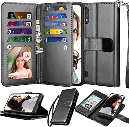 Njjex Galaxy A01 Case, for Samsung Galaxy A01 Wallet Case, [9 Card Slots] PU Leather ID Credit Holder Folio Flip [Detachable] Kickstand Magnetic Phone Cover & Lanyard for Samsung A01 [Black]