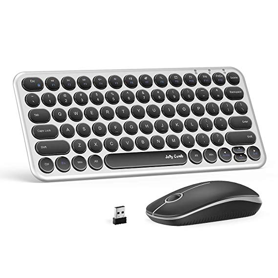 Wireless Keyboard and Mouse, Jelly Comb KS45 2.4GHz USB Keyboard and Mouse Combo for PC, Laptop, Window XP 7/8/9 - Ergonomic Round Concave & Convex Keycaps (Black Silver)