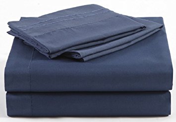 Chezmoi Collection 4-piece Super Soft Wrinkle Resistance Solid Color Brushed Microfiber Sheet Set with Embroidered Pillowcases (Queen, Navy Blue)