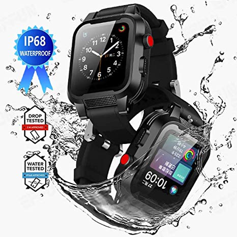YOGRE Waterproof Case for 42mm Apple Watch Series 3 and Series 2 with Built-in Screen Protector Full Body Armor Shell for Waterproof Anti-Scratch Shockproof Impact Resistant 2 Watch Band (Black 42mm)