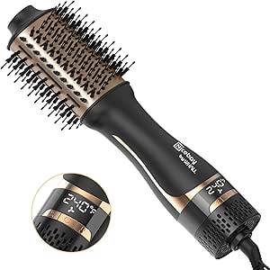 Nicebay Hair Dryer Brush, Hot Tools Blow Dryer Brush for Women, One Step Blowout Brush with Display Screen, Oval Ceramic Barrel, Negative Ion, Black and Yellow