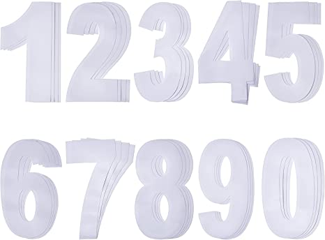 Large Self Adhesive Wheelie Bin Number Sticker, White Numbers 0 to 9, 17.5 cm by 9.5 cm, 40 Pieces