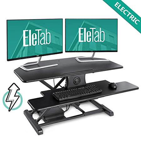 EleTab Electric Standing Desk Converter - Height Adjustable Sit Stand Desk Riser Stand up Desktop 37" Tabletop Workstation