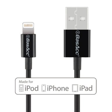 BasAcc® Apple MFI Certified Lightning to USB Data Charging Sync Cable for Apple iPod Touch 6th Gen Apple iPhone 6 / 6 Plus, iPad Air 2 and More (Black, 3.3ft, 1m)