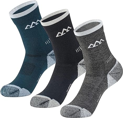 innotree 3 Pack Men's Merino Wool Hiking Socks, Micro Crew Cushioned Hiking Walking Socks Moisture Wicking Trekking Socks