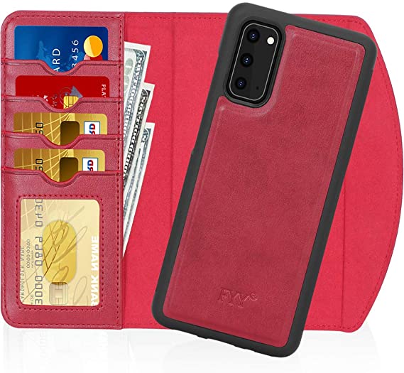 FYY Case for Samsung Galaxy S20 5G 6.2", 2-in-1 Magnetic Detachable Wallet Case [Wireless Charging Support] with Card Slots Folio Case for Galaxy S20 5G 6.2 inch 2020 Red