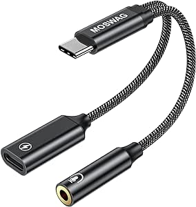 MOSWAG USB C to 3.5mm Headphone and Charger Adapter,2in1 USB Type C to Aux Audio Jack Hi-Res DAC and PD 60W 3.0 Fast Charging Dongle Cable Compatible with Pixel 4 XL,Galaxy S22 S21 S20 Plus Note 20