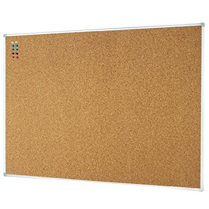 Lockways Corkboard Bulletin Board - Double sided Cork board 48 x 36 Notice message board 4 x 3 - Silver Aluminium Frame U12118762709 For Home, School & Office (SET Including 10 Push Pins)(36 X 48")