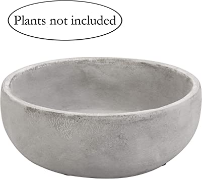 MyGift 8 Inch Decorative Minimalist Round Grey Cement Succulent Planter Bowl