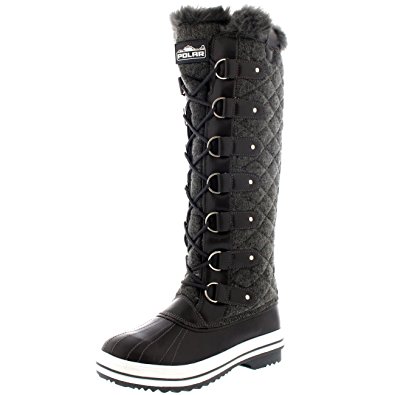 Polar Products Womens Quilted Knee High Duck Rain Lace Up Muck Snow Winter Boots