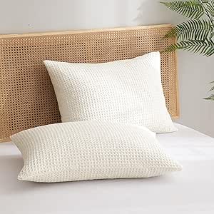 PHF Ultra Soft Waffle Weave Pillowcases King Size 20" x 36" 2 Pack, No Insert, Breathable Skin-Friendly Pillow Shams, Decorative Waffle Weave Pillow Case Covers, Coconut White