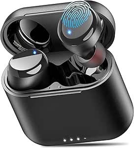 TOZO T6 Mini Auriculares Inalámbricos Bluetooth 5.3, Cascos Inalámbricos Bluetooth Ergonómicos, Reproducción 50H con Estuche de Carga, EQ Personalizable, IPX8 Impermeable Negro Mate