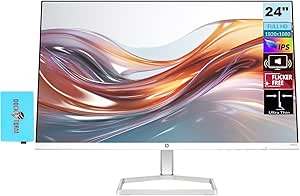 HP Series 5 524sa Thin & Light Monitor with Speakers 94C36AA#ABA (Replaces M24fwa) 24" IPS FHD Anti-Glare 300 Nits Display, Flicker-Free, 1xHDMI, White/Silver (2024 Model) w/DKZ Hub USB Port Expander