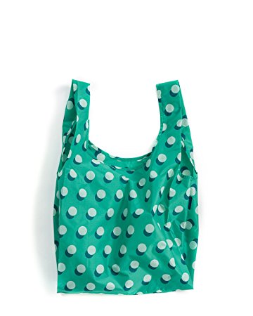 BAGGU Standard Reusable Shopping Bag, Eco-friendly Ripstop Nylon Foldable Grocery Tote, Green Disco Dot