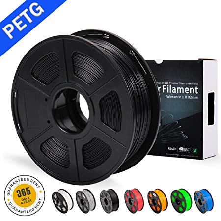 SUNLU 3D Printer Filament,PETG Filament - 1.75 mm Black 1kg Spool (2.2 lbs) - Dimensional Accuracy +/- 0.02mm - 100% Virgin Raw Material