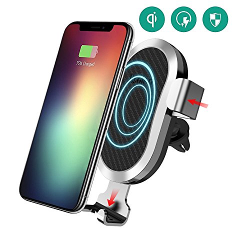 Wireless Car Charger, Esolom Fast Wireless Charging Mount Air Vent Gravity Phone Holder Cradle Quick Charge 3.0 for iPhone X/8 Plus/8 Android Samsung Galaxy S8 S7 and All Qi-enabled Devices