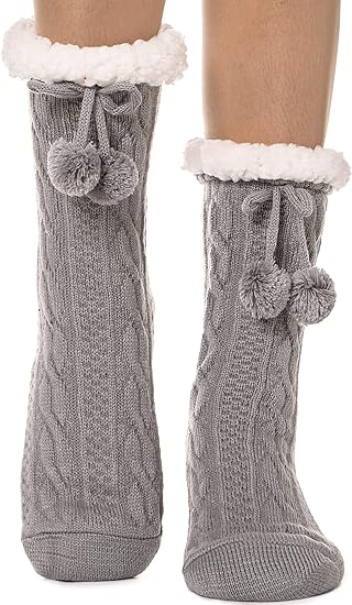 EBMORE Slipper Fluffy Socks for Women Bed Cosy Non Slip Gift for Women Fuzzy Cabin Winter Warm Soft Fleece Comfy Thick Christmas Stocking Stuffer with Grips Socks