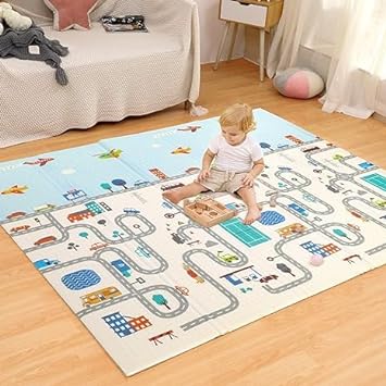 Waterproof Portable Double Side Soft Reversible Non Toxic BPA Free Learning & Crawling Foldable Foam Baby Play Mat Outdoor-Indoor 6.5x5-FT (Stander)