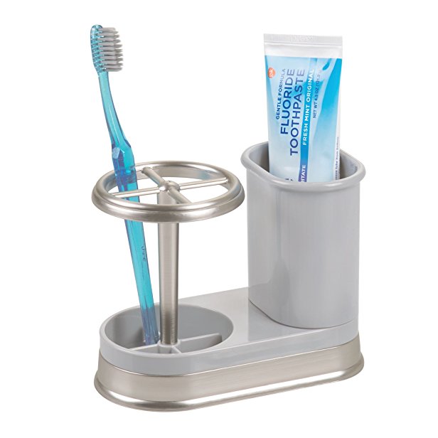 mDesign Dental Organization Center for Toothbrush or Toothpaste - Gray/Brushed