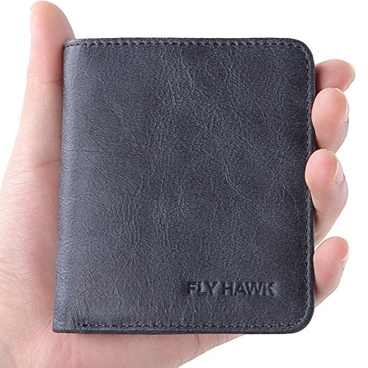 FlyHawk RFID Blocking Genuine Leather Wallets for Men Biford Mini&Slim Size Wallet