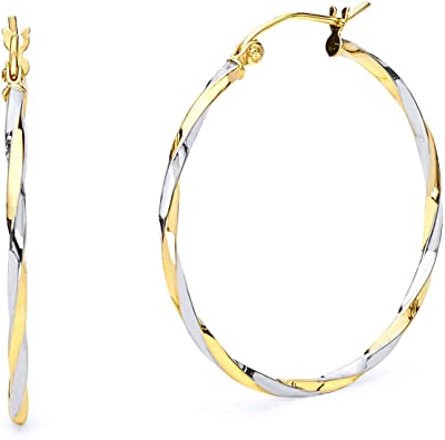 14k Two Tone Gold 1.5mm Thickness Twisted Tube Hoop Earrings (25 x 25 mm)