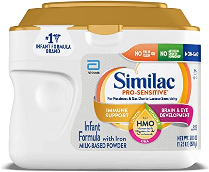Similac Pro-Sensitive Infant Baby Formula Powder with Iron for Lactose Sensitivity, with 2’-FL HMO for Immune Support, Non-GMO, Unflavored, 20.1 Oz