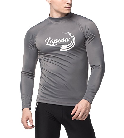 Lapasa Men's UV Sun Protection 50  Basic Skins Long Sleeve Rash Guard Crew Shirt M43