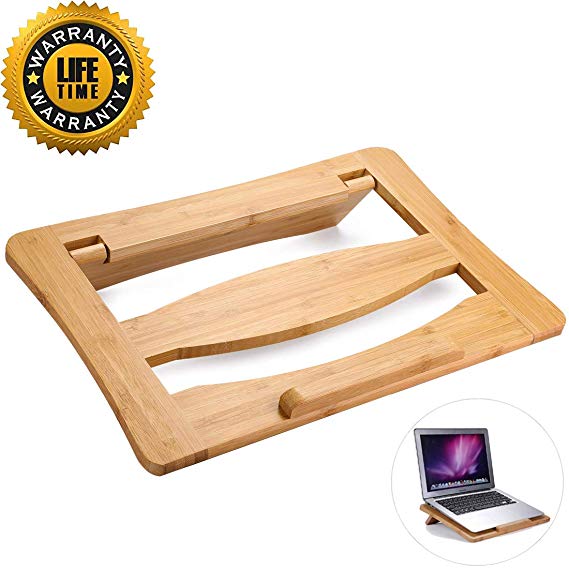 Laptop Stand, Rerii Desktop Bamboo Laptop Stand Holder with Foldable Bracket for MacBook Air Pro, Dell, Lenovo from 10 to 15 inches