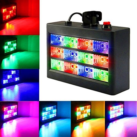 DJ Party Lights, SOLMORE 15W 12 LED Strobe RGB Stage Disco Lights Auto Sound Activated DJ Lights Adjustable Flash Speed Control for Party Wedding Show Birthday Parties AC 90-240V