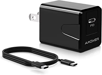 Amoner U USB C Fast Charger,18W/3A PD Charger with Foldable Plug and 3FT USB C to USB C Cable Fast USB C Power Adapter for Galaxy S10 S10  / Note 8,LG V20 and More (Black)