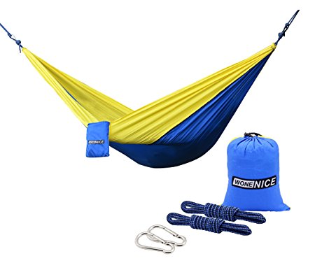 WoneNice Double Portable Nylon Parachute Multifunctional Lightweight Camping Hammocks for Backpacking, Travel, Beach, Yard. 500LB Capacity