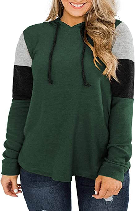 DOLNINE Womens Plus-Size Hoodies Long Sleeve Sweatshirts Color Block Tops