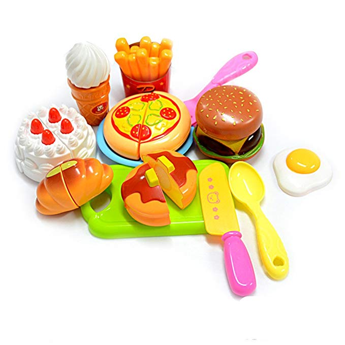 KUNEN Cutting Toy Set Kids Educational Toys 13pcs Plastic Children Kids Cutting Birthday Party Kitchen Food Pretend Play