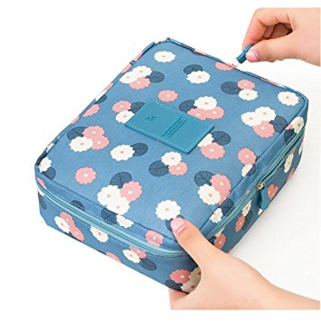 Multifunction Portable Travel Toiletry Bag - Mr.Pro Travel Makeup Cosmetic Printed Bag Beach Pouch, bathroom storage organizer (Blue Flower)