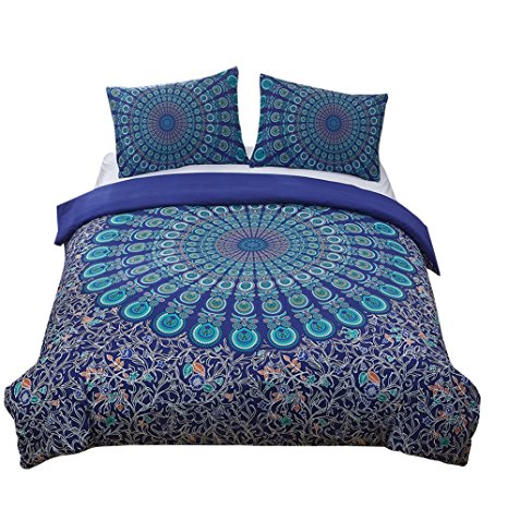 Magichome 3 PCS Super Soft Duvet Cover Set with 2 Pillow Shams, Mandala Pattern Bohemia Exotic Bedding Set (Queen)