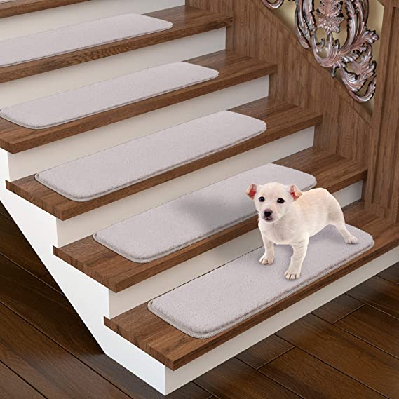 Sweet Home Stores Rabbit Collection Soft Sumptuous Rubberback Solid Stair Treads, 9" x 26", Grey, 7 Pack