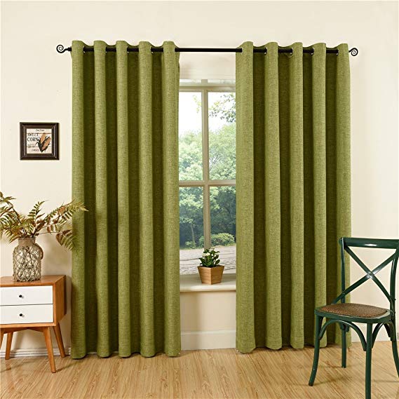 Qinuo Home Soft Weave Home Decor Fully Lined Ready Made Solid Thermal Insulated Eyelet Curtains Blackout Curtains for Baby Room with Free Tiebacks New York (1 Pair, 46 by 54_inch, Green)